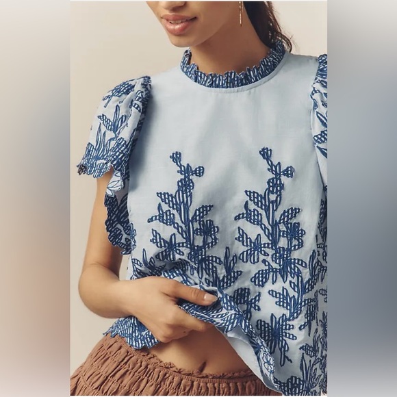 NWT Size XS - The Lainie High-Neck Cotton Lace Cutwork Blouse (NWT US$ 138) - Picture 3 of 16